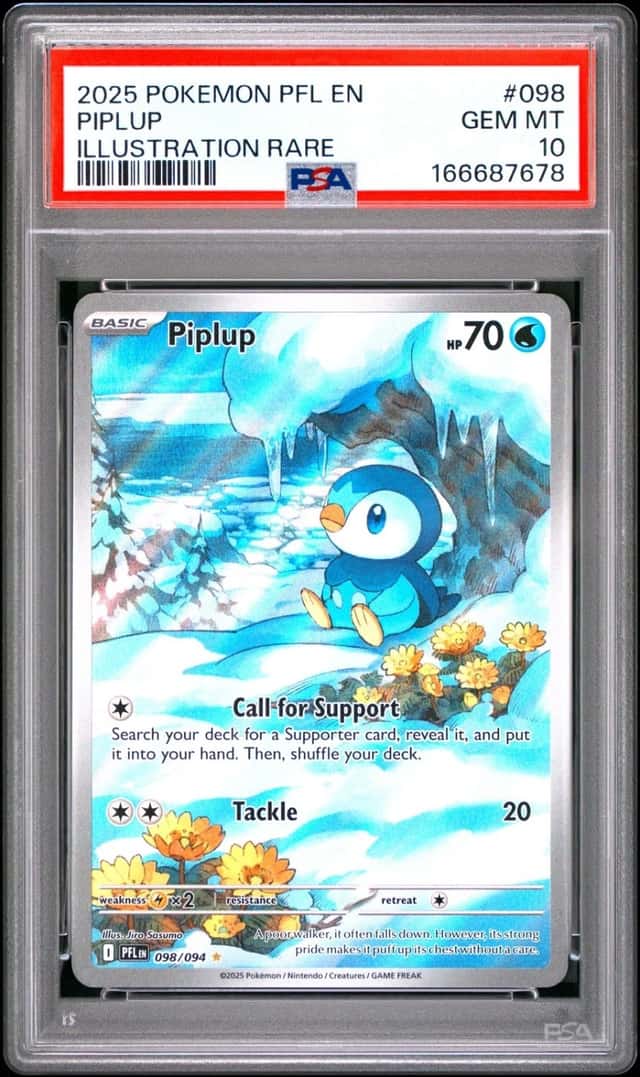 2025 POKEMON PFL EN-PHANTASMAL FLAMES ILLUSTRATION RARE #098 PIPLUP PSA 10