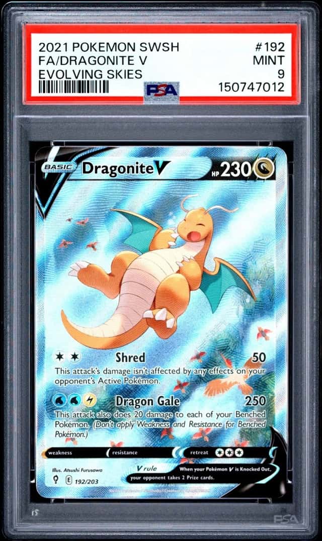 2021 POKEMON SWORD & SHIELD EVOLVING SKIES #192 FULL ART/DRAGONITE V PSA 9