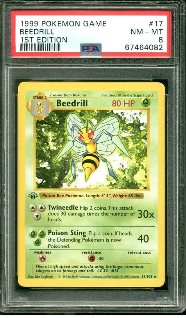 1999 POKEMON GAME 1ST EDITION #17 BEEDRILL PSA 8