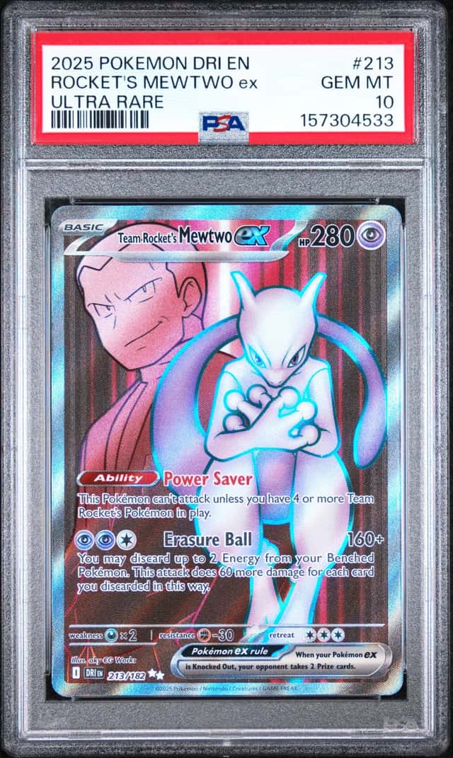 2025 POKEMON DRI EN-DESTINED RIVALS ULTRA RARE TEAM ROCKET'S MEWTWO EX PSA 10