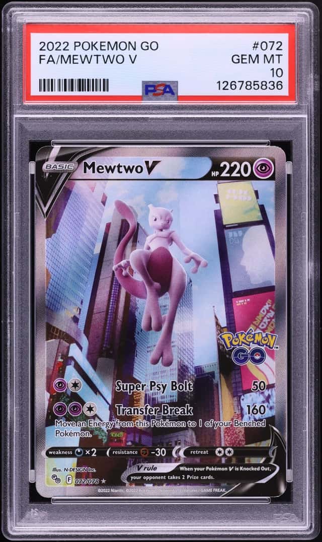 2022 Pokemon Sword & Shield Pokemon GO Full Art Mewtwo V #72 PSA 10 GEM MINT
