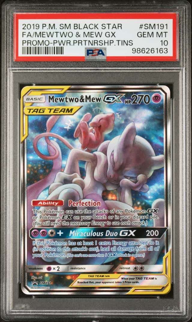2019 Pokemon Sun & Moon Promo Power Partnership Tins Full Art Mewtwo & Mew GX #SM191 PSA 10 GEM