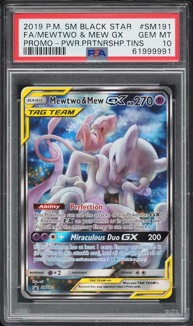 2019 Pokemon Sun & Moon Promo Power Partnership Full Art Mewtwo & Mew GX #SM191 PSA 10 GEM MINT