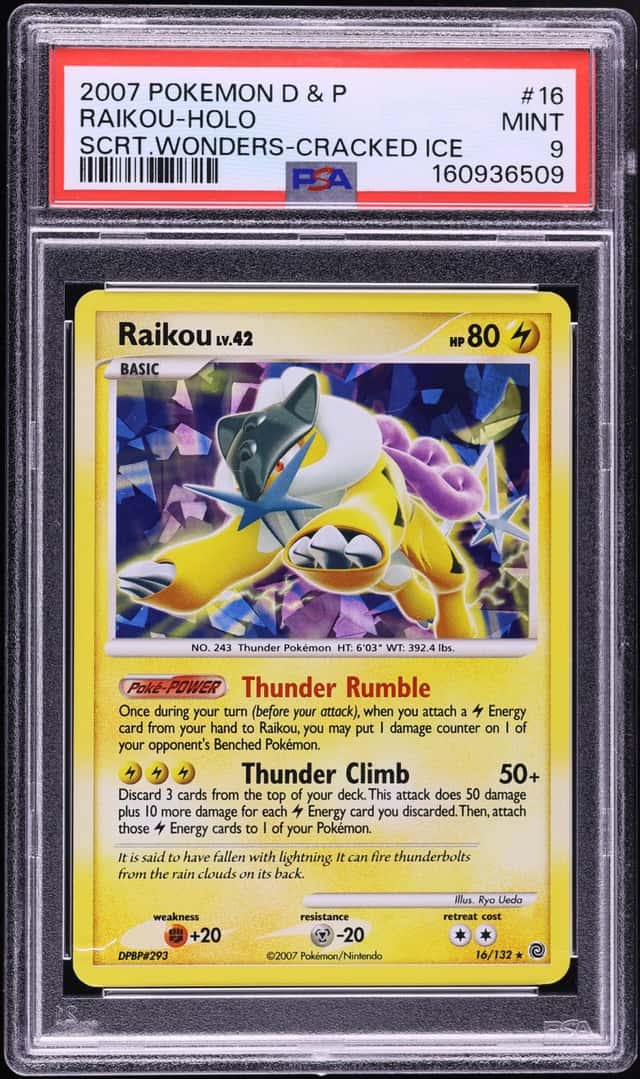 2007 Pokemon Diamond & Pearl Secret Wonders Cracked Ice Holo Raikou #16 PSA 9 MINT