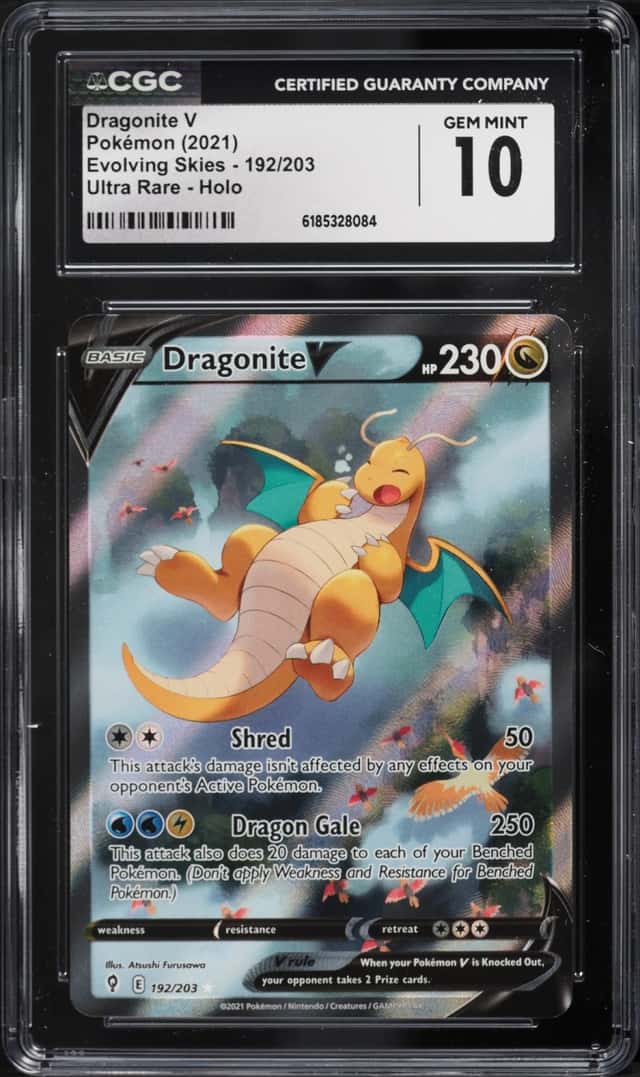 2021 Pokemon Sword & Shield Evolving Skies Full Art Dragonite V #192 CGC 10 GEM MINT
