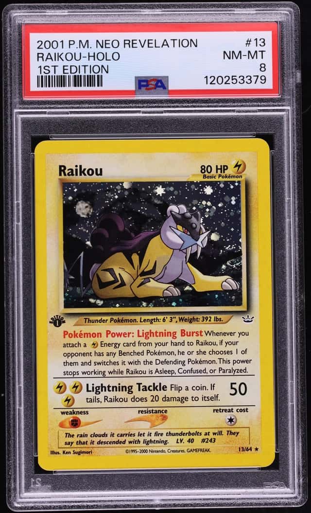 2001 Pokemon Neo Revelation 1st Edition Holo Raikou #13 PSA 8 NM-MT