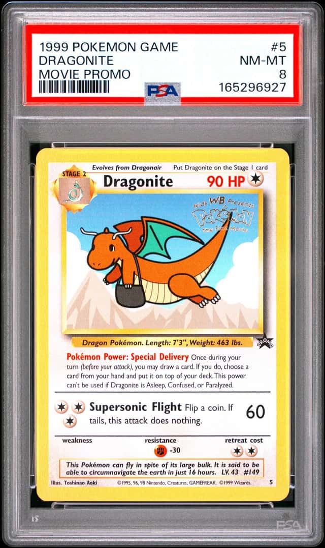 1999 POKEMON GAME MOVIE MOVIE PROMO #5 DRAGONITE PSA 8
