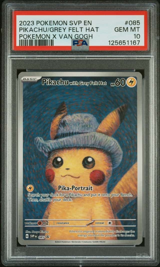 2023 POKEMON SVP POKEMON X VAN GOGH #085 PIKACHU WITH GREY FELT HAT PSA 10