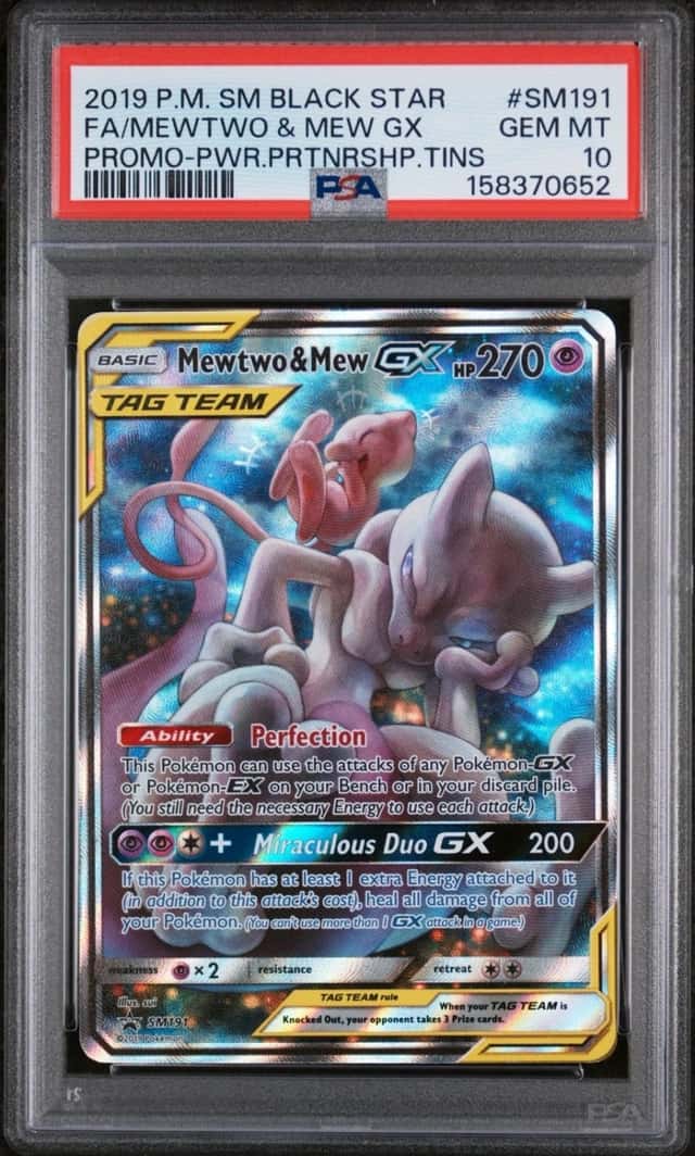 2019 POKEMON POWER PARTNERSHIP TINS FULL ART/MEWTWO & MEW GX PSA 10