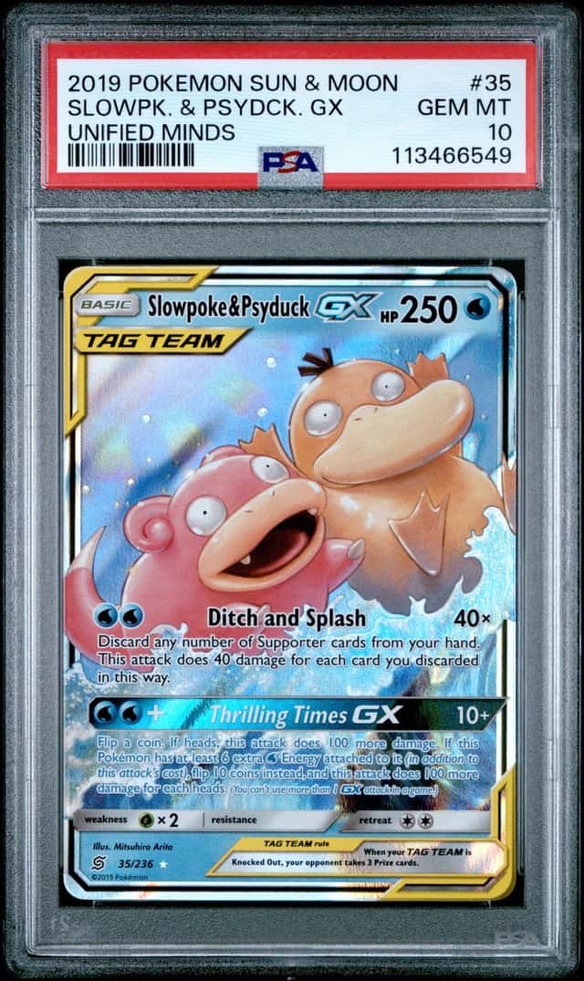 2019 POKEMON SUN & MOON UNIFIED MINDS #35 SLOWPOKE & PSYDUCK GX PSA 10