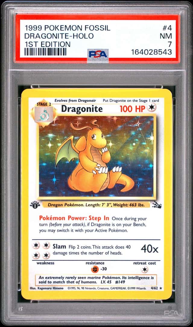 1999 POKEMON FOSSIL 1ST EDITION #4 DRAGONITE-HOLO PSA 7