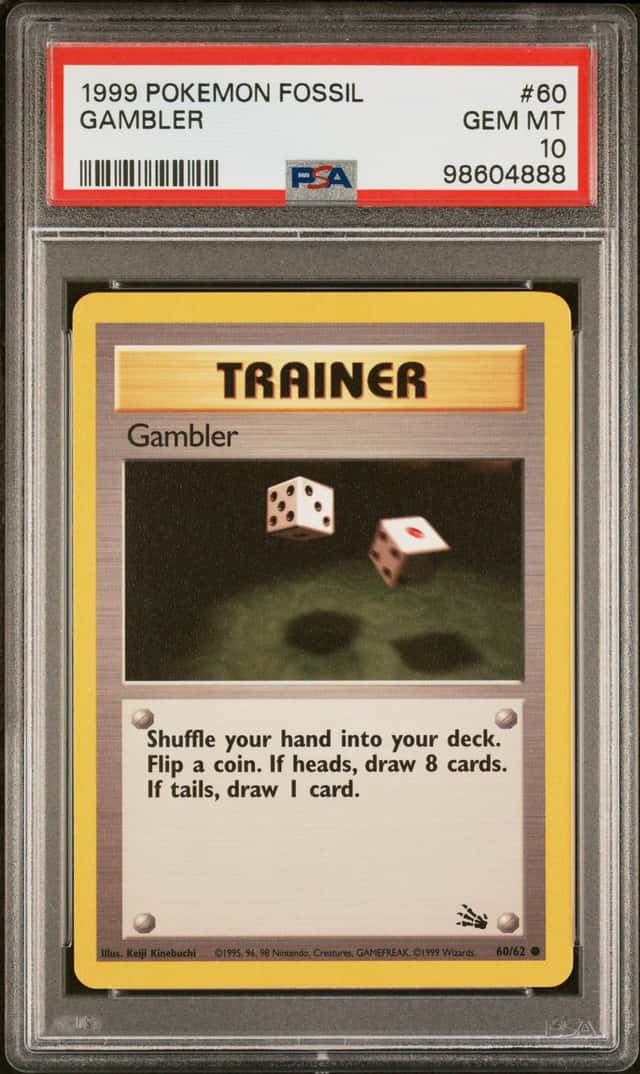 1999 Pokemon Fossil Unlimited #60 Gambler PSA 10