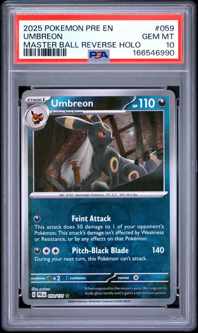 2025 Pokemon Prismatic Evolutions EN #059 Umbreon Master Ball Reverse PSA 10