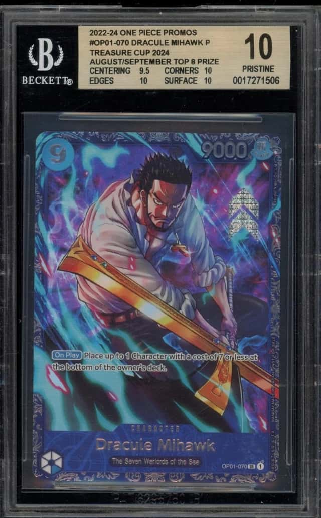 One Piece Dracule Mihawk Treasure Cup 2024 Top 8 Prize OP01-070 BGS 10 Pristine