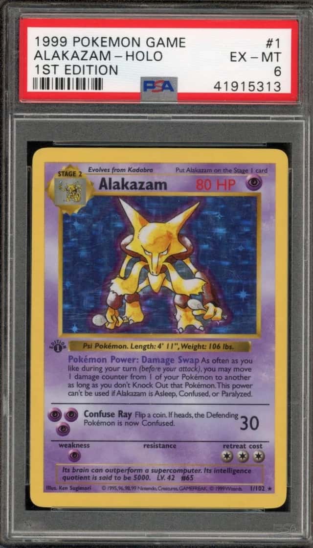 Pokemon Alakazam Holo 1/102 Base Set Shadowless 1st Edition PSA 6