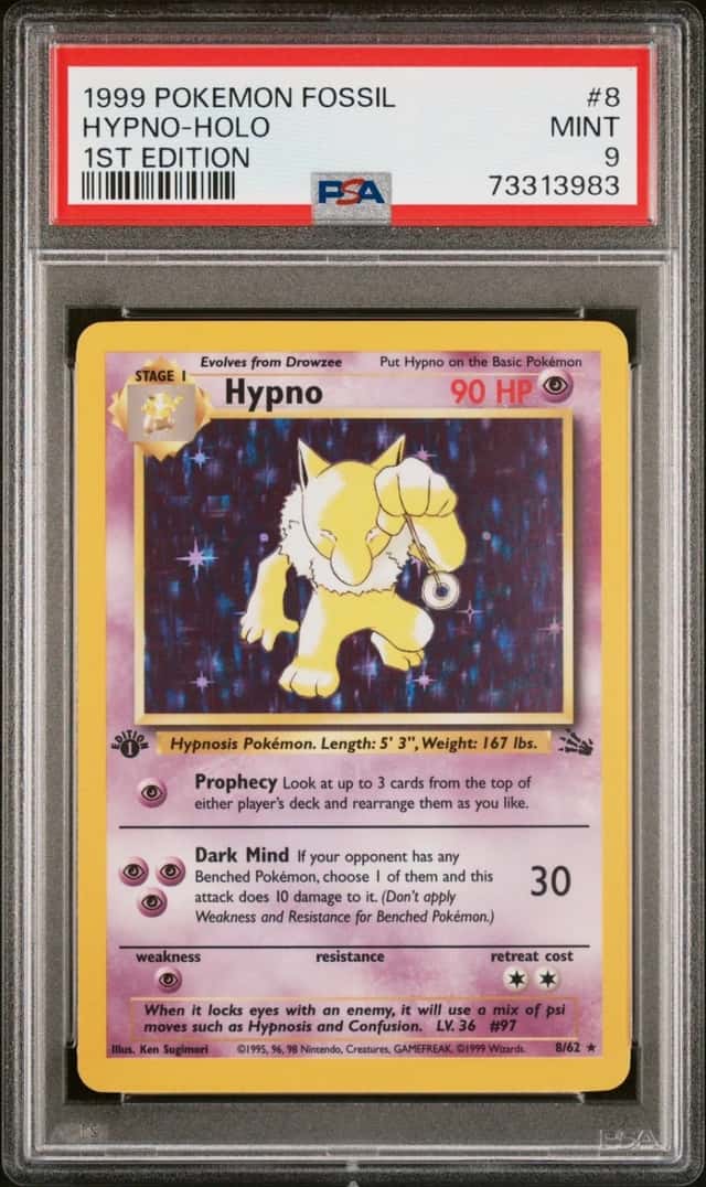 1999 POKEMON FOSSIL #8 HYPNO-HOLO 1ST EDITION PSA 9