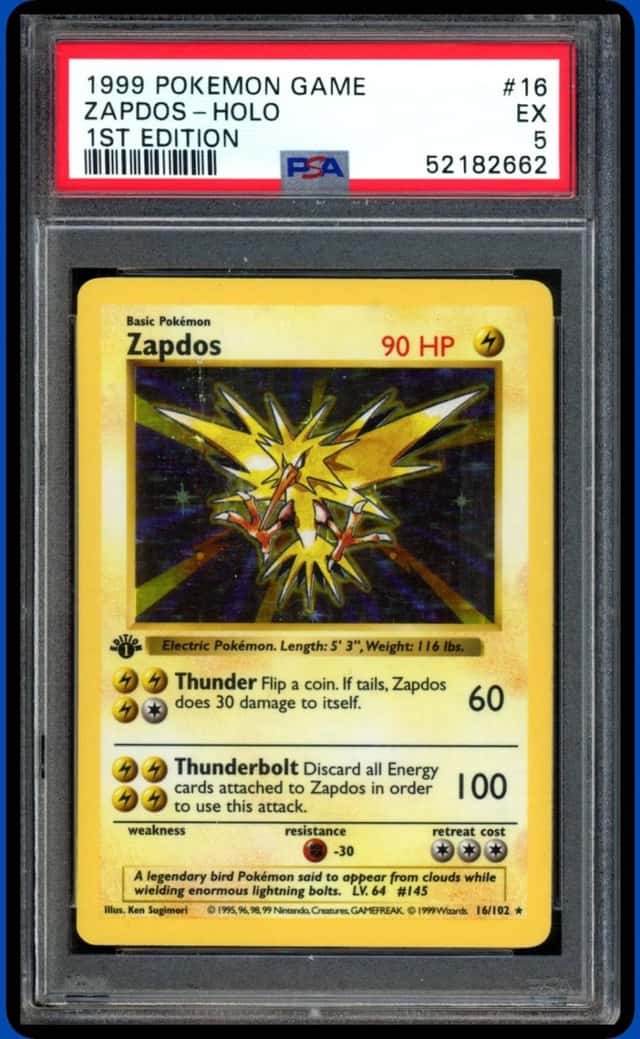 1999 POKEMON 1ST EDITION #16/102 ZAPDOS SET HOLO PSA 5