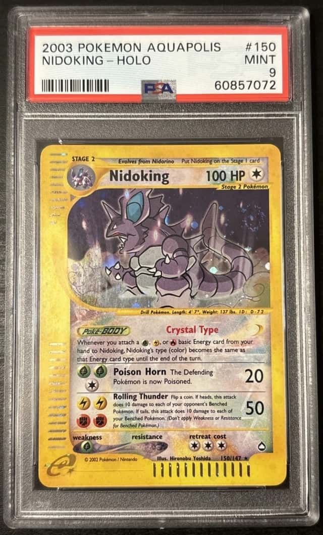 Nidoking Crystal Holo 150/147 Aquapolis Pokemon Secret Rare E Series Holo PSA 9