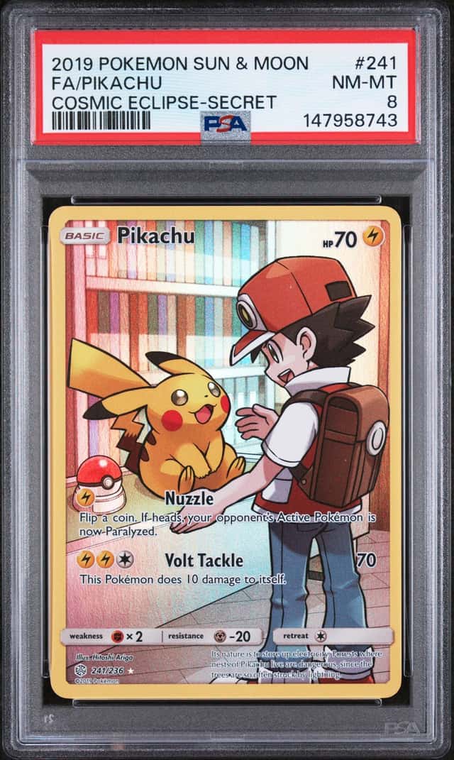 2019 POKEMON SUN AND MOON COSMIC ECLIPSE #241/236 PIKACHU SECRET RARE PSA 8