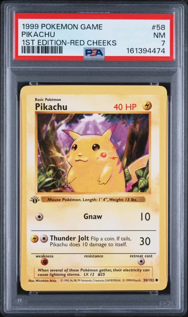 1999 POKEMON BASE SET 1ST EDITION-RED CHEEKS #58 PIKACHU PSA 7