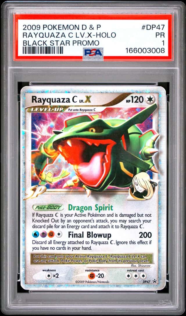 2009 POKEMON DIAMOND & PEARL BLACK STAR PROMO #DP47 RAYQUAZA C LV.X-HOLO PSA 1