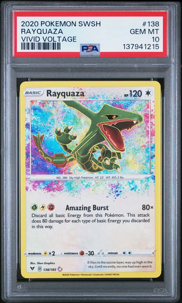 PSA 10 GEM MINT 2020 Pokemon SWSH Vivid Voltage Rayquaza Amazing Rare #138/185