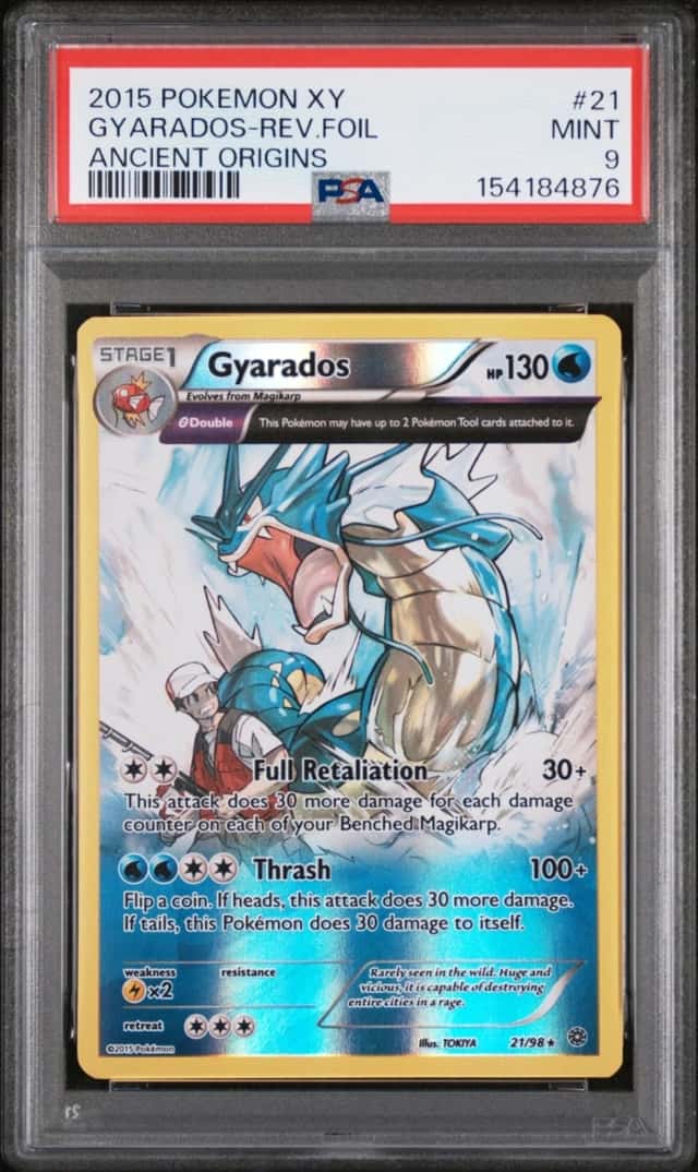 2015 POKEMON XY ANCIENT ORIGINS #21 GYARADOS-REVERSE FOIL PSA 9
