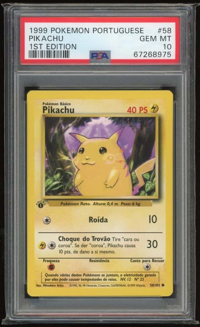1999 Pokémon Portuguese Pikachu 1st Edition #58 PSA 10 Pop 16