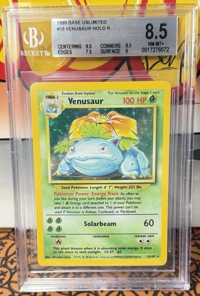 1999 Pokémon Base Set Venusaur Holo #15/102 Beckett (BGS) 8.5 NM-MT+ w/ Subgrade