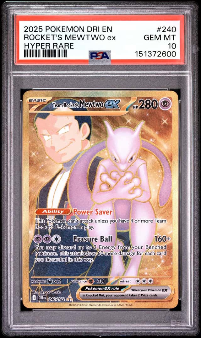 2025 Pokemon DRI EN Hyper Rare #240 Rocket's Mewtwo ex PSA 10 GEM MINT