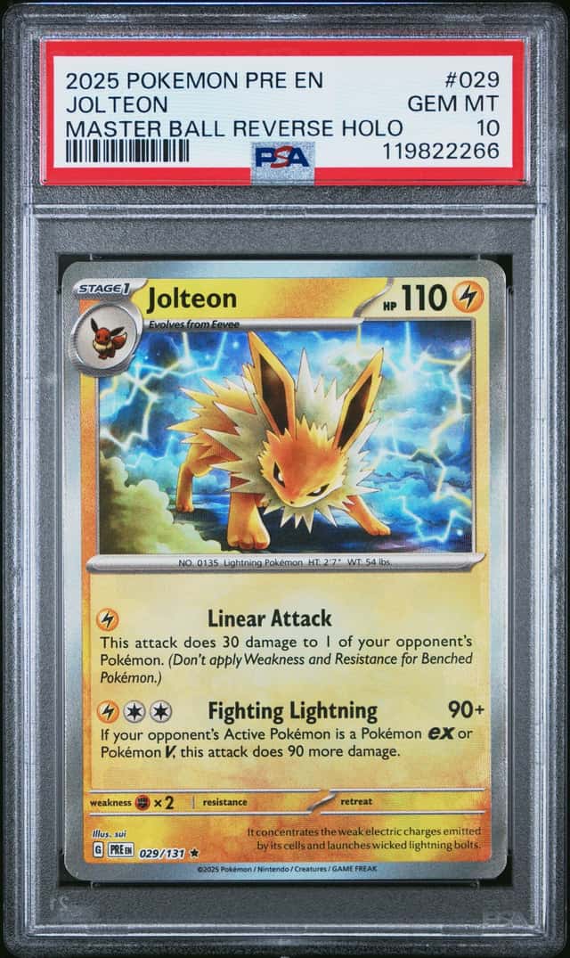 Pokemon Jolteon Prismatic Evolutions 029/131 Master Ball Reverse Holo PSA 10