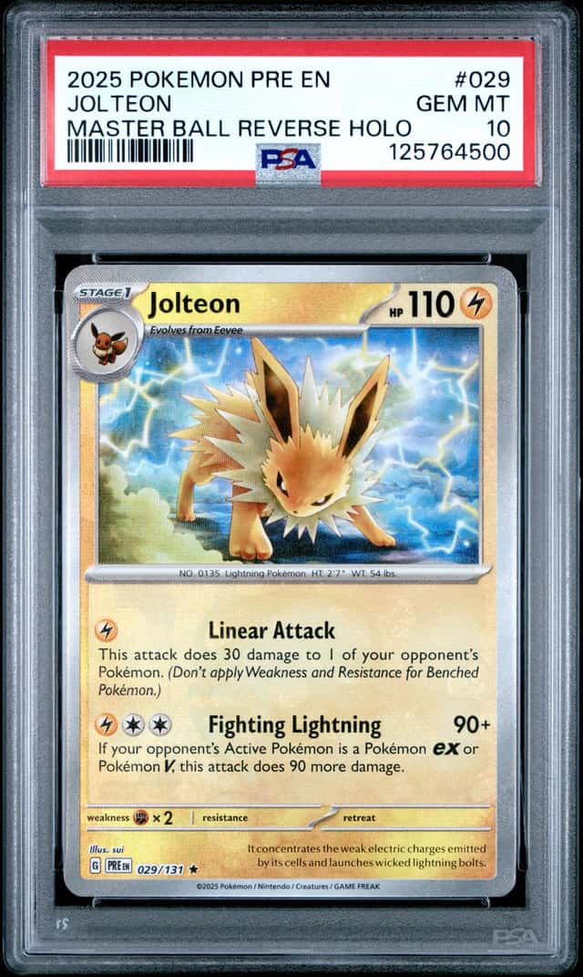 2025 Pokemon Prismatic Evolutions Jolteon Master Ball Reverse #029/131 PSA 10