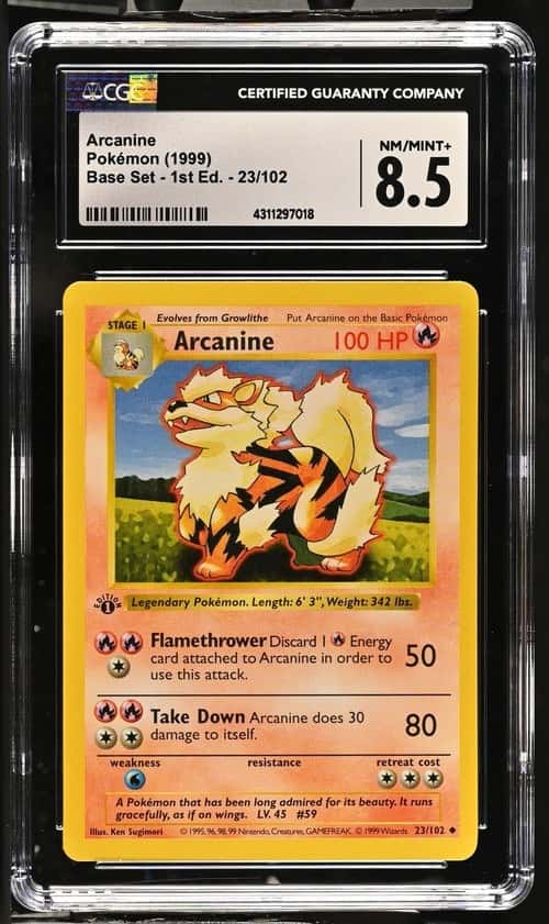 Pokémon Shadowless Arcanine 1999 Base Set - 1st Ed. 23/102 CGC 8.5