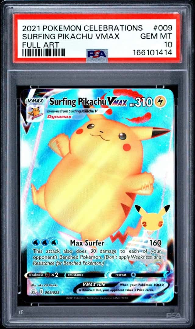 2021 POKEMON CELEBRATIONS #009 FULL ART/SURFING PIKACHU VMAX PSA 10