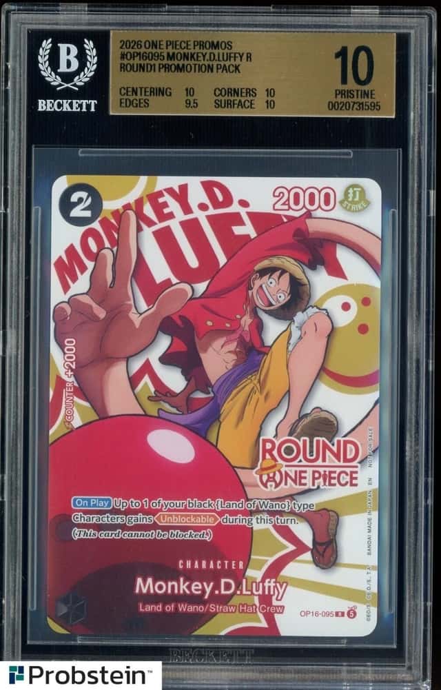 2026 One Piece English OP16-095 Monkey D Luffy Round1 Promo BGS 10 PRISTINE