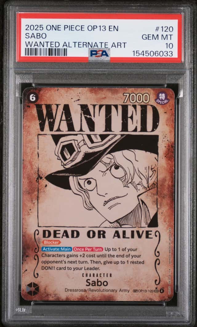 2025 ONE PIECE OP13-CARRYING ON HIS WILL WANTED ALTERNATE ART #120 SABO PSA 10