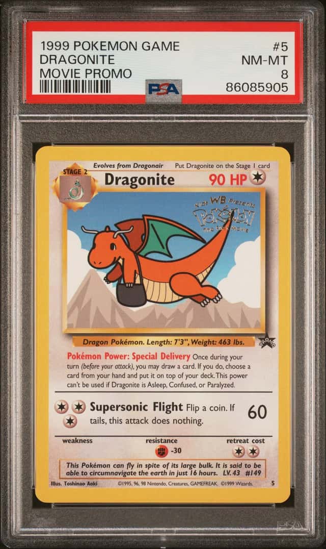 MINT 💎 1999 POKEMON MOVIE PROMO #5 DRAGONITE PSA 8