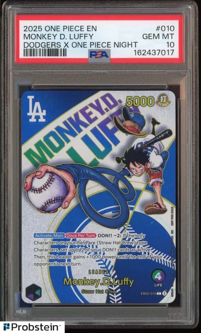 2025 ONE PIECE PROMOS DODGERS X ONE PIECE NIGHT #010 MONKEY D. LUFFY PSA 10