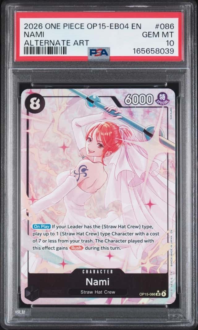 2026 ONE PIECE OP15-EB04-ADVENTURE ON KAMI'S ISLAND ALTERNATE ART NAMI PSA 10
