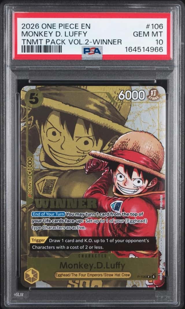 One Piece Monkey D. Luffy Tournament Pk. Vol.2 P-106 Winner PSA 10 Gem Mint