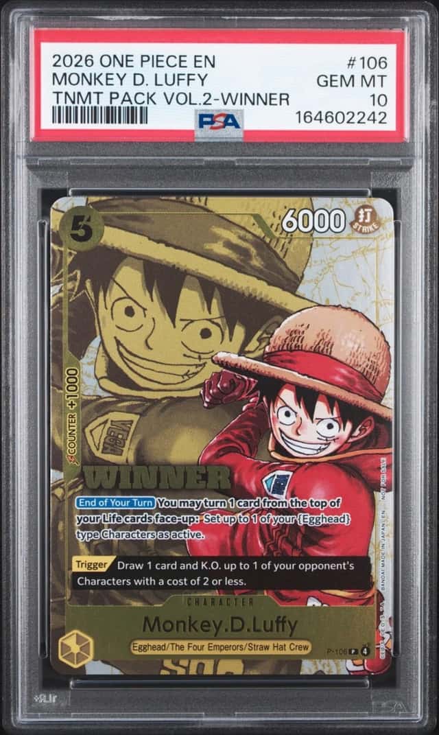 One Piece Monkey D. Luffy Tournament Pk. Vol.2 P-106 Winner PSA 10 Gem Mint