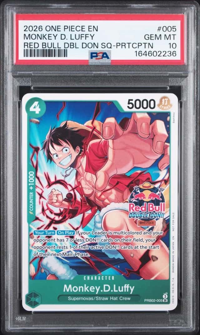 One Piece Monkey D. Luffy Promo 005 Red Bull Double Don! SQ Participation PSA 10
