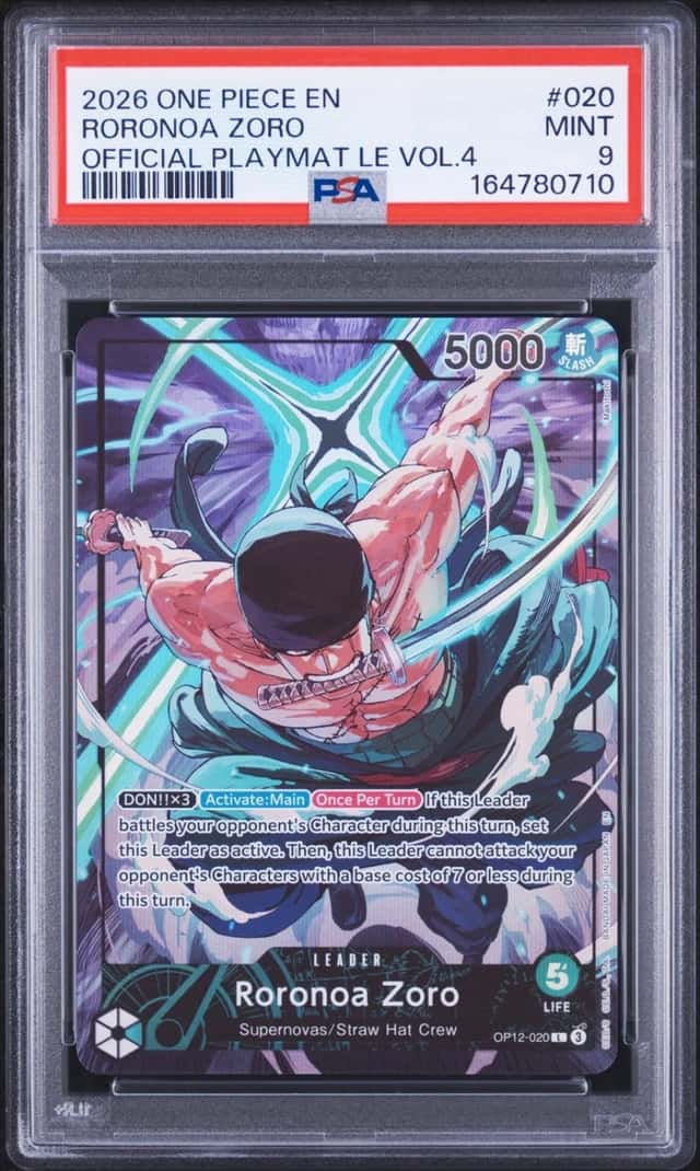 2026 ONE PIECE PROMOS OFFICIAL PLAYMAT LIMITED EDITION VOL.4 RORONOA ZORO PSA 9