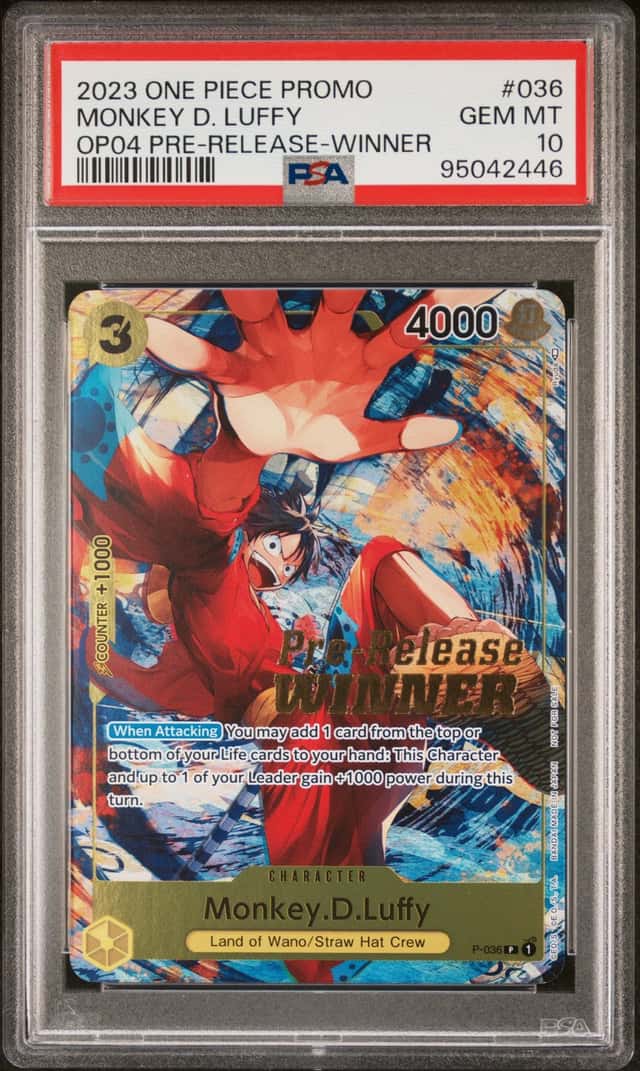 2023 One Piece EN OP04 Pre-release Winner #036 Monkey D. Luffy PSA 10 GEM MINT