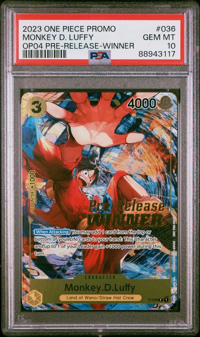 2023 One Piece EN OP04 Pre-release Winner #036 Monkey D. Luffy PSA 10 GEM MINT