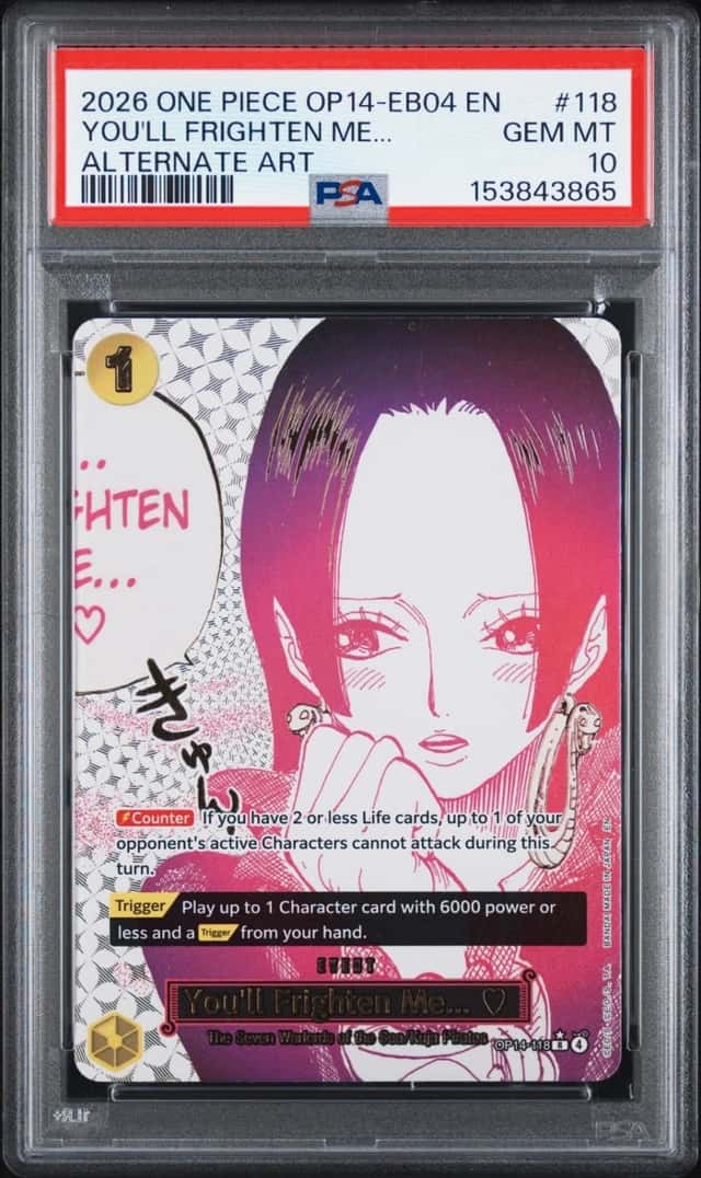 3865 You'll Frighten Me 2026 One Piece Azure Sea's Seven OP14-118 Alt Art PSA 10