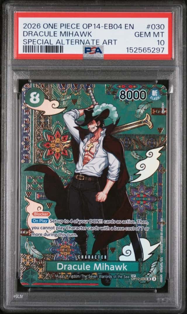 2026 ONE PIECE THE AZURE SEA'S SEVEN SPECIAL ALT ART #030 DRACULE MIHAWK PSA 10