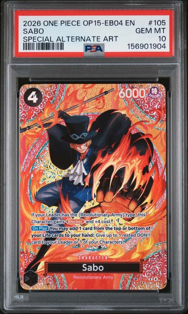 2026 ONE PIECE OP15-EB04-ADVENTURE ON KAMI'S ISLAND #105 SABO PSA 10