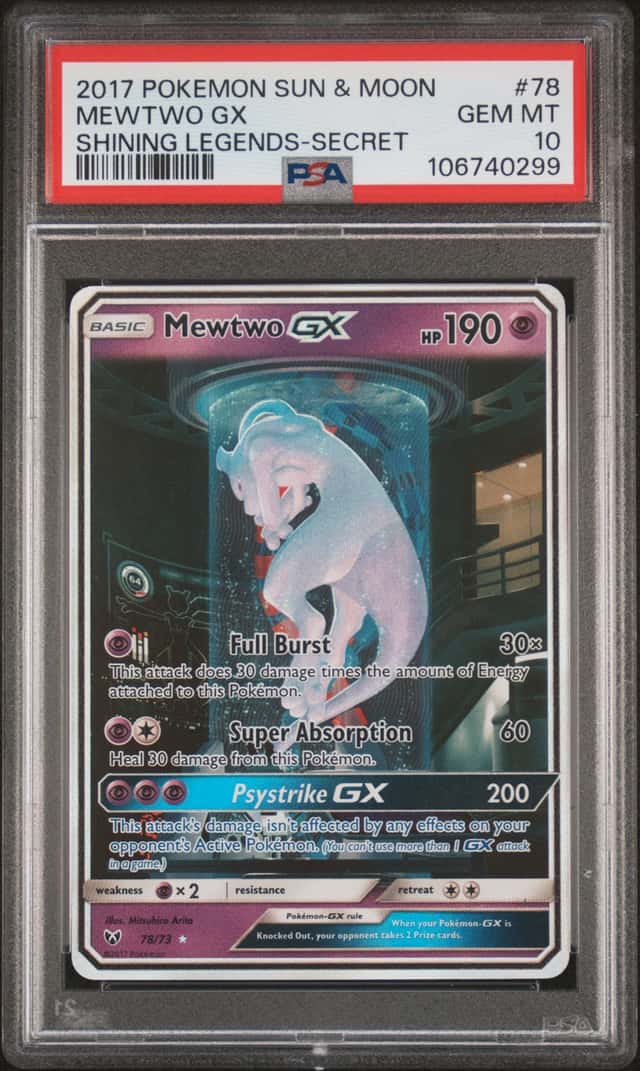 2017 Pokemon Sun and Moon Shining Legends Secret Rare Mewtwo Gx #78