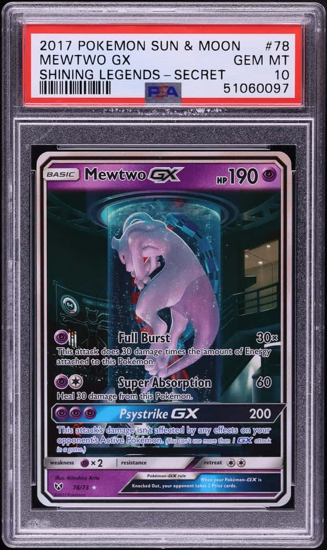 2017 Pokemon Sun & Moon Shining Legends Full Art Mewtwo GX #78 PSA 10 GEM MINT